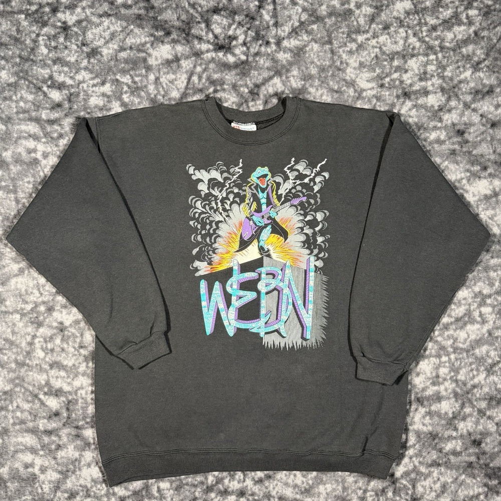 Vintage 90s 102.7 WEBN Cincinnati Rock Radio Frog Sweatshirt Mens XL Black Hanes